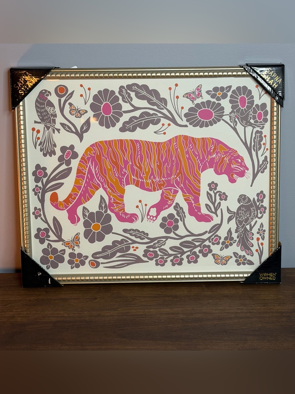 Vibrant Sapna Shah pink tiger artwork – 24” x 20”